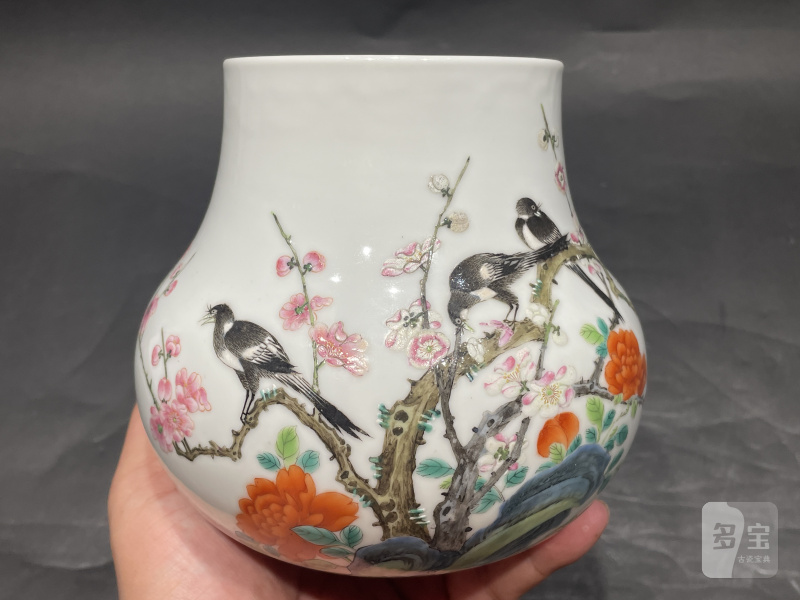 清道光 粉彩喜上眉梢纹鱼篓尊 - 图2